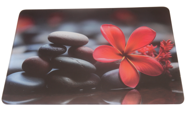 Glass Cutting Board:  Red Flower with Pebbles - Image 2